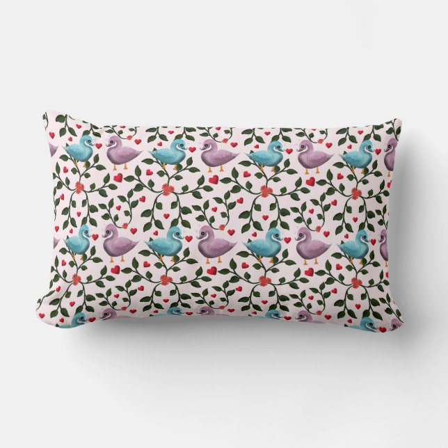 Whimsical swan floral pattern  lumbar pillow (Front)