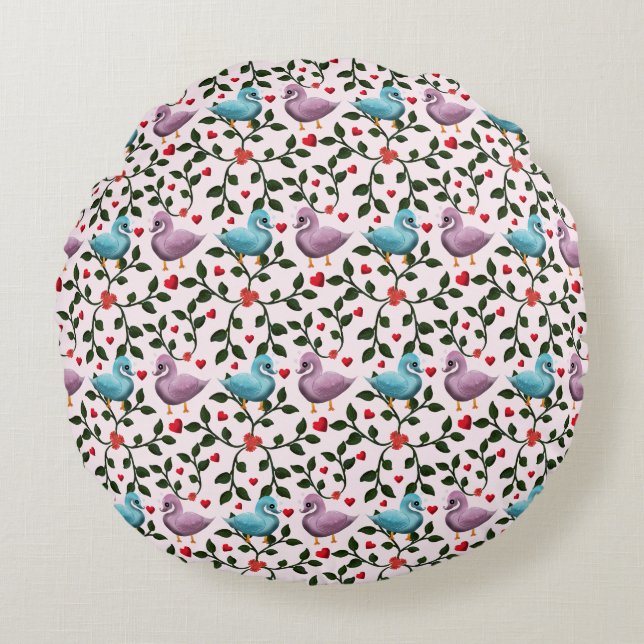 Whimsical swan floral pattern  round pillow (Front)