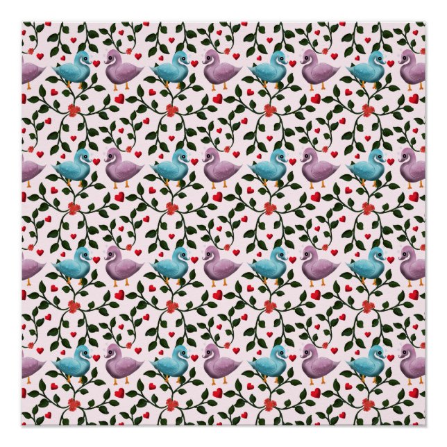 Whimsical swans floral pattern  poster (Front)