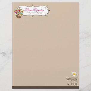 Whimsical Sweet Cupcake Spring Flowers Floral Chic Letterhead