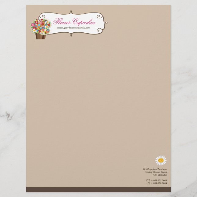 Whimsical Sweet Cupcake Spring Flowers Floral Chic Letterhead (Front)