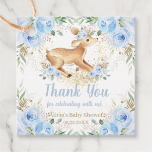 Whimsical Sweet Deer Blue Floral Baby Shower  Favour Tags