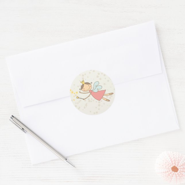 Whimsical Sweet Fairy Princess Girl Birthday Party Classic Round Sticker (Envelope)