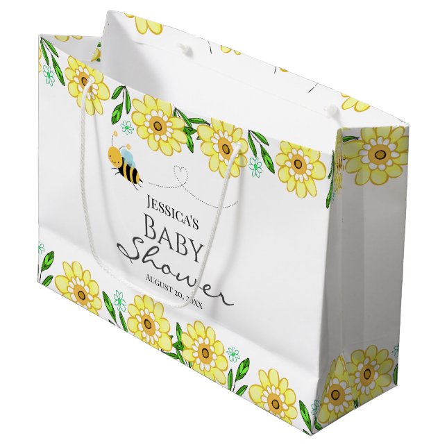 Whimsical Sweet Honey Bee Baby Shower Large Gift Bag (Front Angled)