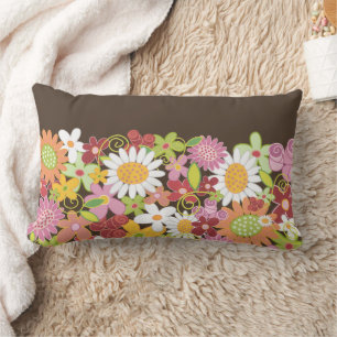 Whimsical Sweet Pastel Pink Spring Flowers Garden Lumbar Pillow