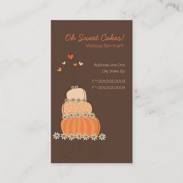 Whimsical Sweet Peach Orange Wedding Birthday Cake Business Card (Front)
