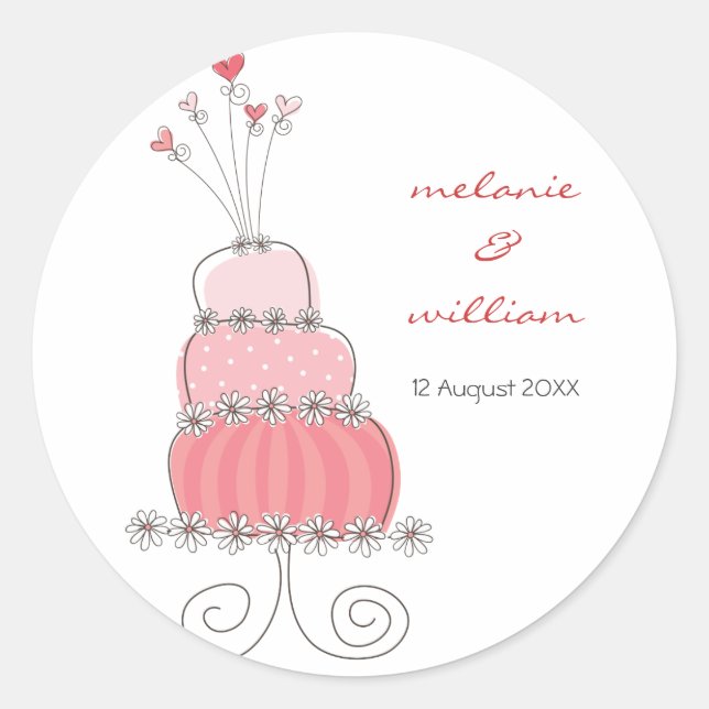 Whimsical Sweet Pink Chic Wedding Cake Sticker (Front)