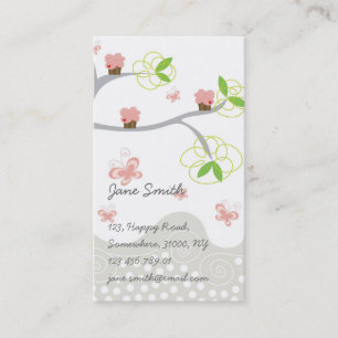Whimsical Sweet Pink Cupcakes on Tree Butterfly Business Card