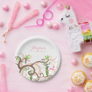 Whimsical Sweet Pink Pea In A Pod Girl Baby Shower Paper Plate