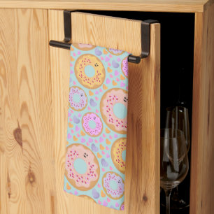 Whimsical Sweet Pink Purple Pastel Donut Kitchen Towel