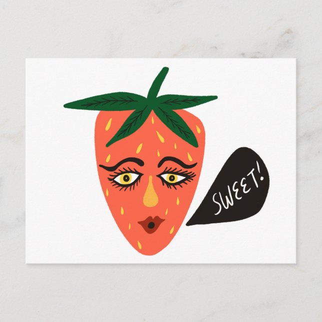 Whimsical Sweet Strawberry Postcard (Front)