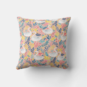 Whimsical Sweet Swans on Pale Pink Throw Pillow