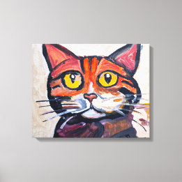 Whimsical Tabby Cat Portrait Painting Canvas Print