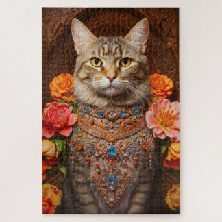 Whimsical Tabby with Beautiful Jewellery and Flowe Jigsaw Puzzle