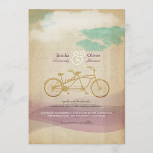Whimsical Tandem Bicycle Watercolor Wedding Invite