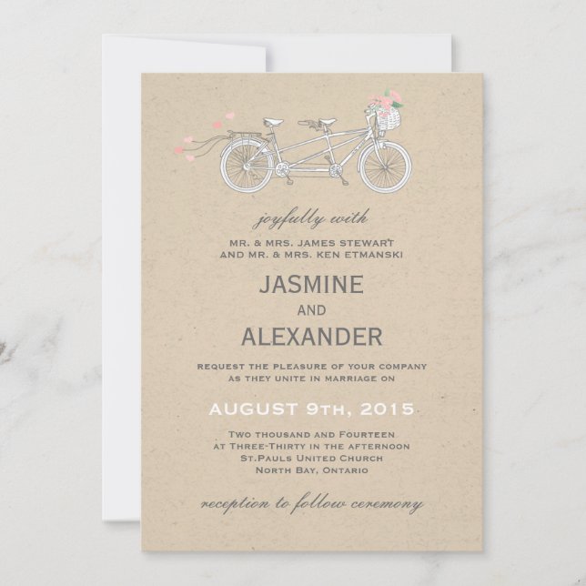 Whimsical Tandem Bicycle - Wedding Invitation (Front)