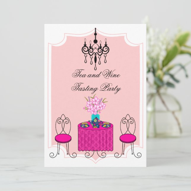 Whimsical Tea and Wine Tasting Party Invitation (Standing Front)