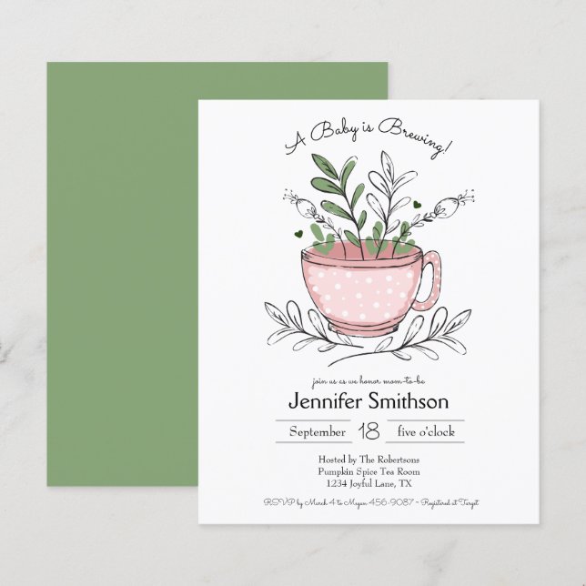 Whimsical Tea Cup Baby Shower Budget Invitation (Front/Back)