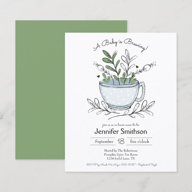 Whimsical Tea Cup Baby Shower Budget Invitation (Front/Back)