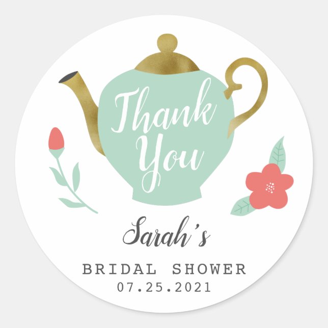 Whimsical Tea Party Bridal Shower Favour Classic Round Sticker (Front)