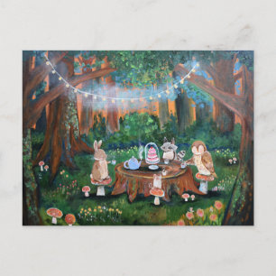 Whimsical Tea Party Storybook Art Cute Animals Postcard