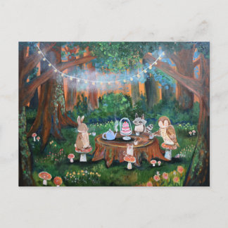 Whimsical Tea Party Storybook Art Cute Animals Postcard