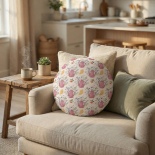 Whimsical Tea Time Doodle Throw Pillow