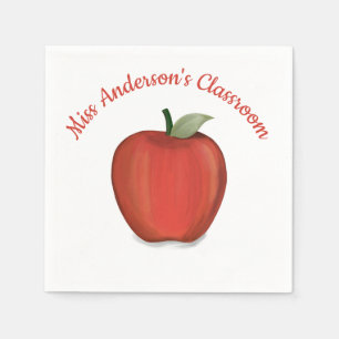 Whimsical Teacher Red Apple Cute Custom Napkin