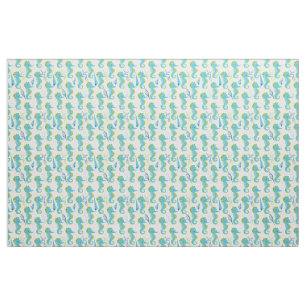 Whimsical Teal and Lime Green Seahorse Pattern Fabric