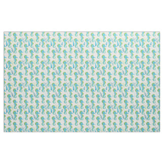 Whimsical Teal and Lime Green Seahorse Pattern  Fabric