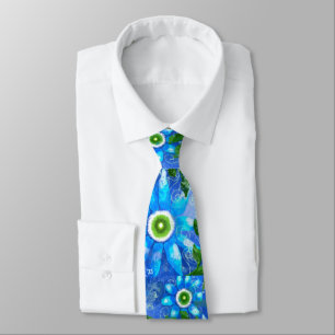Whimsical Teal Blue Green Floral Flower Flowers Tie