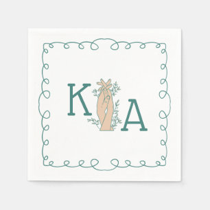 Whimsical Teal Blue Initial Trendy Hand Drawn Napkin