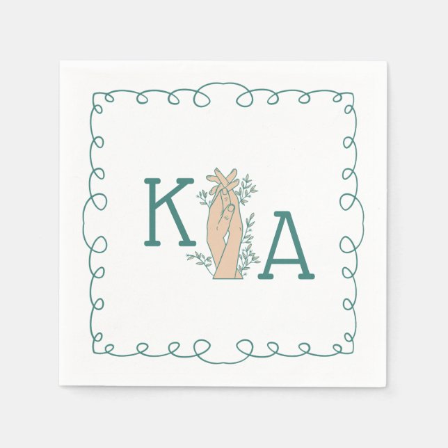 Whimsical Teal Blue Initial Trendy Hand Drawn Napkin (Front)