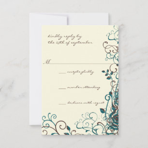 Whimsical Teal & Brown Swirl Wedding RSVP