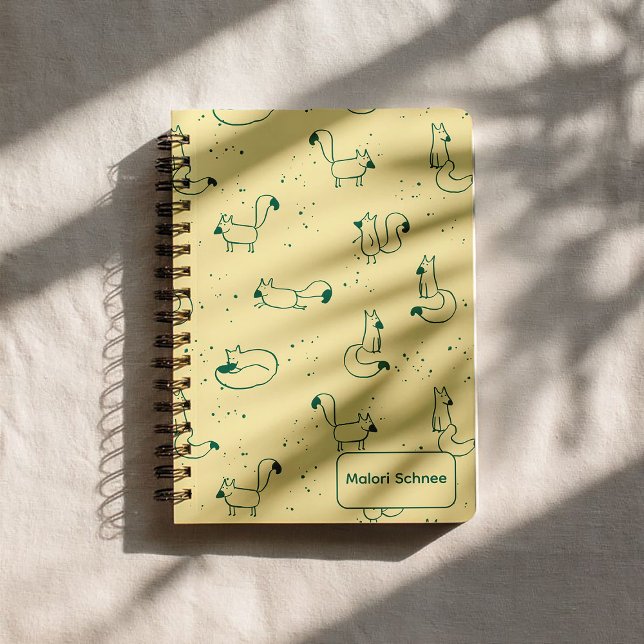 Whimsical Teal Doodle Foxes on Butter Yellow  Notebook (Creator Uploaded)