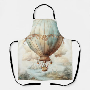 Whimsical Teal Hot Air Balloon Antique Apron