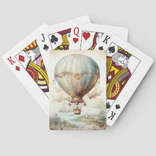 Whimsical Teal Hot Air Balloon Antique Playing Cards