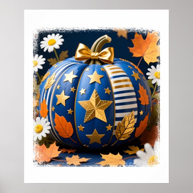 Whimsical Teal Pumpkin with Golden Bow Poster (Front)