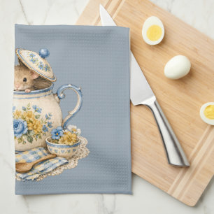 Whimsical Teapot Mouse Cottagecore Blooms Kitchen Towel