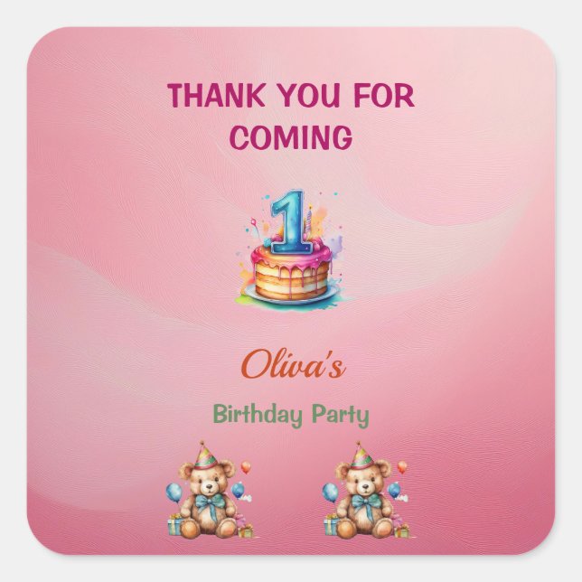 Whimsical Teddy Bear 1st Birthday Stickers (Front)