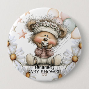 Whimsical Teddy Bear Baby Shower 4 Inch Round Button