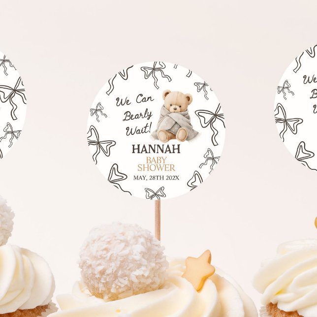 Whimsical Teddy Bear Baby Shower  Classic Round Sticker (Creator Uploaded)