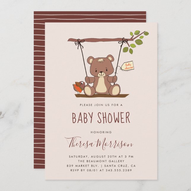 Whimsical Teddy Bear Baby Shower Invitation (Front/Back)