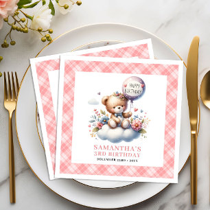 Whimsical teddy bear balloon floral girl party  napkin