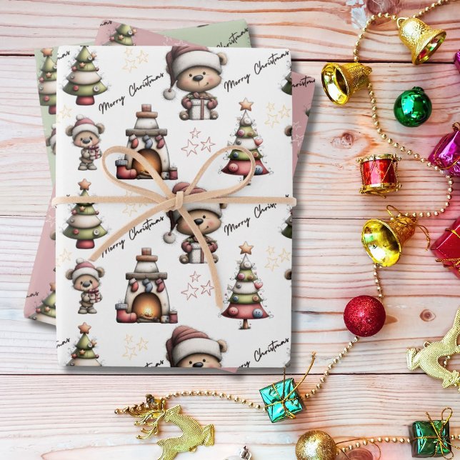 Whimsical Teddy Bear Christmas  Wrapping Paper Sheet (Creator Uploaded)