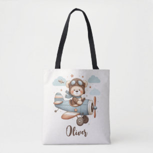 Whimsical Teddy Bear Pilot Personalized Tote Bag