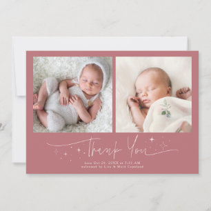 Whimsical Thank You Script Pink Birth Announcement