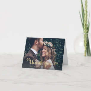 Whimsical Thanks   Wedding Photo and Gold Script Thank You Card