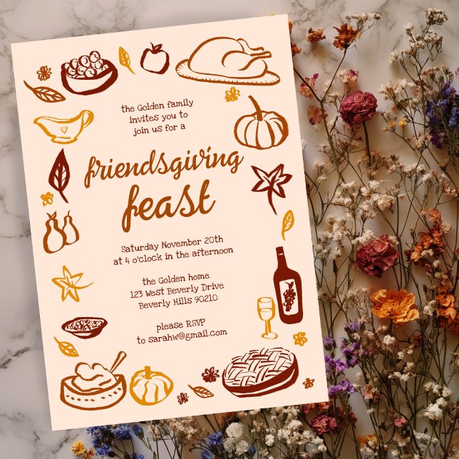 Whimsical Thanksgiving Friendsgiving Dinner Custom Invitation (Whimsical Thanksgiving Friendsgiving Dinner Custom Invitation
)