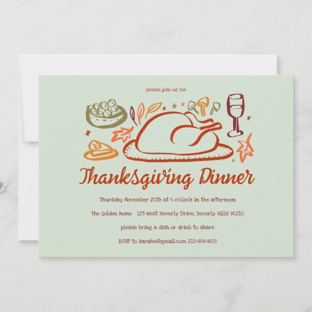Whimsical Thanksgiving Friendsgiving Dinner Custom Invitation (Front)